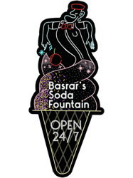 Basrars Soda Fountain logo (black background)