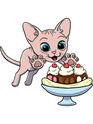Sphynx Cat excited to eat a Banana Split