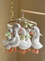 Goose mobile crib, cozy nursery decor, baby mobile hanging, baby shower gift