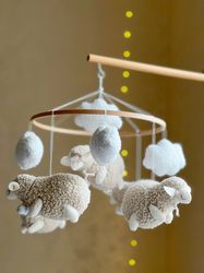 Sheep’s mobile cozy lambs mobile hanging baby mobile musical