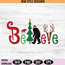 Bigfoot Christmas SVG, Believe In Bigfoot Design, Instant Download