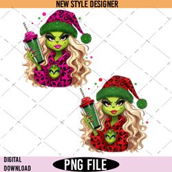 Pink Grinch Girl PNG Bundle, Girl Grinch Cute PNG, Holiday Grinch Girl PNG, Instant Download