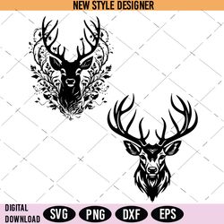 Buck Silhouette Clipart, Stag Head Vector Design, Instant Download