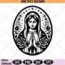 Mary Mother of Jesus SVG, Rose With Virgin Mary SVG, Instant Download