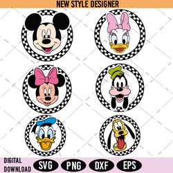 Checkered Disney Characters Bundle SVG, Mickey Mouse Checkered SVG, Instant Download