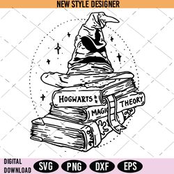 Wizard hat and books SVG, Magical sorting hat SVG, Book lover wizard SVG, Instant Download