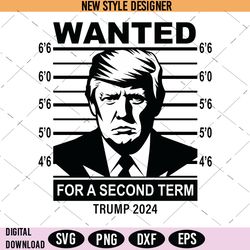 2024 Wanted Trump For A Second Term President Svg, Trump Svg, Instant Download