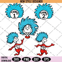 Dr Seuss Svg Bundle, Thing 1 Svg, Dr Seuss Svg, Thing 1 and Thing 2 Svg Bundle, Cat in the Hat Svg, Instant Download