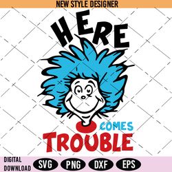 Here Comes Trouble Svg Png, Little Miss Thing Svg, Dedicated Teacher, Cat Hat Svg, Instant Download