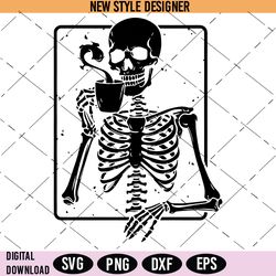 Skeleton Drinking Coffee svg, Skull Halloween SVG, PNG, DXF, EPS, Cricut File
