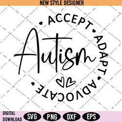 Autism awareness SVG designs, Accept Adapt Advocate SVG, PNG, DXF, EPS, Silhouette Art