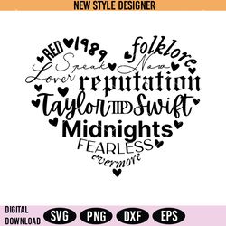Taylor Swift Album Heart Svg Png, Taylor Swift Music SVG, Png, Digital Download