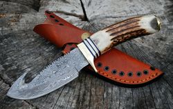 Handmade damascus knife hunting Guthook knife outdoor knife gift for him Christmas gift