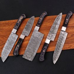 Damascus Steel 5 pcs Chef set  Gift For her Birthday Present Anniversary gift Christmas gift black Friday sale