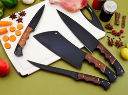 Handmade black kitchen chef knives set of 4 pieces Christmas gift gift for her