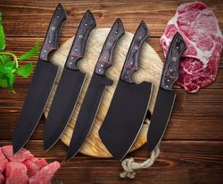 Handmade black kitchen chef knives set of 5 pieces Christmas gift gift for her anniversary gift wedding gifts home decor
