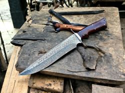 Handmade Damascus Bowie knife outdoor hunting knife birthday gift anniversary gift Christmas gift gift for him