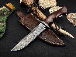 Handmade Damascus Bowie knife outdoor hunting knife birthday gift anniversary gift Christmas gift gift for him