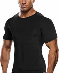 Men Slimming Body Shaper Gynecomastia Black T-shirt Posture Corrector L