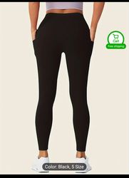Seamless High Rise Black Leggings, Butt Lifting Yoga Leggings With Phone Pockets, Women's Underwear & Shapewear XL