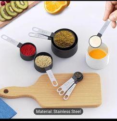 Measuring Cups And Spoons 8 Piece Stackable Stainless Steel Handle Accurate Tablespoon For Measuring Dry And Liqui