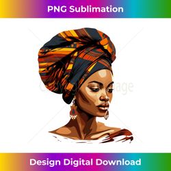 beautiful black afro woman ethnic kente cloth head wrap long sleeve - minimalist sublimation digital file - access the s