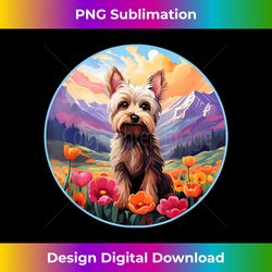 Cute Yorkie Yorkshire Terrier Flower Mountain Sunset Dog - High-Resolution PNG Sublimation File