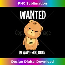 Womens Funny Gangster Teddy Bear Wanted with Tattoos & Skull V-Neck 3 - High-Resolution PNG Sublimation File