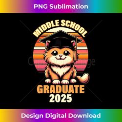 2025 Middle School Graduate Junior High Cat for 8th Grade Long Sleeve - High-Quality PNG Sublimation Download
