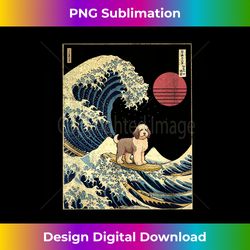 Bernedoodle Japanese Kanagawa Wave Funny Surf Dog - Vintage Sublimation PNG Download