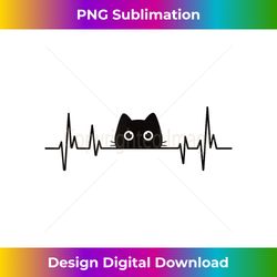 Black Cute Cat Heartbeat Shirt Women Girls Kawaii Cats Lover - PNG Sublimation Digital Download