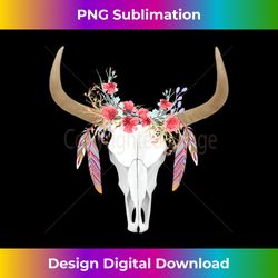 Floral Cow Skull with Feathers - Bull Skull