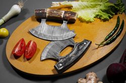 Handmade Damascus Ulu Fishing knife kitchen knife chef knife with wood and stag handle USA Made Gift For Women