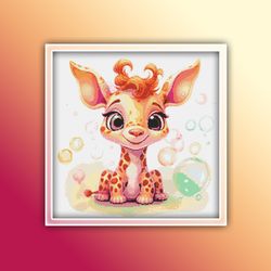 baby giraffe 4 cross stitch pattern pdf  instant download watercolor