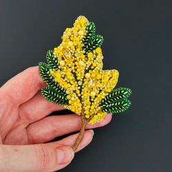 Beaded brooch , flower mimosa brooch pin, yellow jewelry, gift for mother