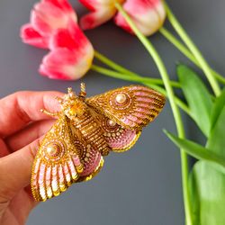 Moth brooch , pink butterfly brooch pin, insect jewelry