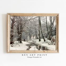 vintage winter painting wall art | Neutral Antique Printable | vintage rustic digital download PNG