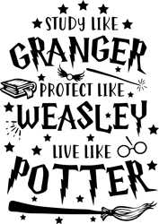 Study Like Granger Protect Like Weasley Live Like Potter Svg, Harry Potter Svg, Harry Potter Quotes Svg, Harry Potter
