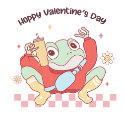 Happy Valentine's Day Frog Png, Valentine's Day Png, Funny Valentine's Day Sublimation Design, Retro Valentine's Day Png