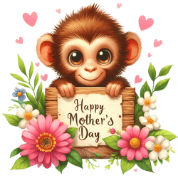 Happy Mother's Day With Monkey PNG, Mother's Day Clipart Sublimation PNG, Cute Animal Clipart, Digital Download