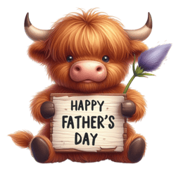 Happy Father's Day With Cute Highland Cow PNG, Watercolor Father's Day Cute Animals PNG, Sublimation PNG