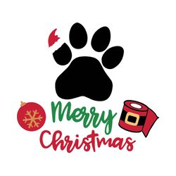 Merry christmas Svg, Dog Paw Christmas Svg, Christmas clipart, Santa hat Svg, Holidays Svg, Digital download