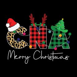 CNA Merry Christmas Svg, Reindeer Horns Svg, Christmas Lights Svg, Leopard, Buffalo plaid Svg, Christmas tree Svg
