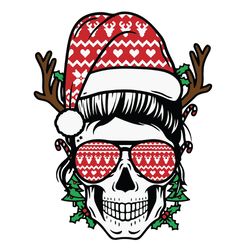 Messy Bun Mom Skull Christmas Svg, Mom Skull reindeer Svg, Mistletoe Svg, Christmas shirt svg, Digital Download