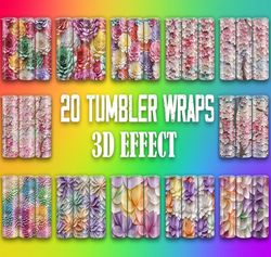 3D Rainbow Color Flower Tumbler Bundle | Sublimation Tumbler Bundle | Digital Download