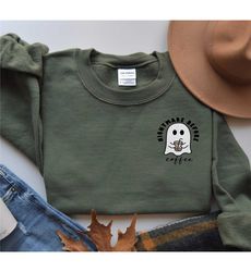 Iced Coffee Embroidered Sweatshirt, Embroidered Ghost Sweatshirt, Embroidered