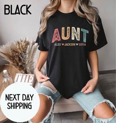 custom aunt shirt with children name , personalized gift for aunt,