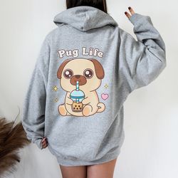 pug hoodie | bubble tea hoodie | cute kawaii hoodie | anime hoodie | kawaii pug lover gift | oversized hoodie option