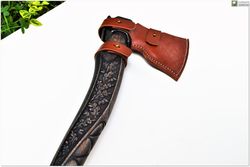 personificated collectible axe "oak leaf"- sport standard camping hatchet in viking style. iron steel 6th anniversary.