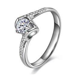 Adjustable Simulated Moissanite Angel Kiss Ring for Women - Copper-Plated